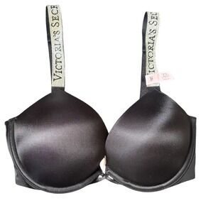 NWT Victorias Secret Bombshell Shine Strap Push Up Bra 32D Black Rhinestones